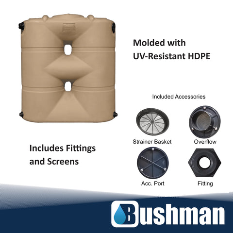 Bushman 265 Gallon Slimline Rainwater Harvesting Tank - Mocha