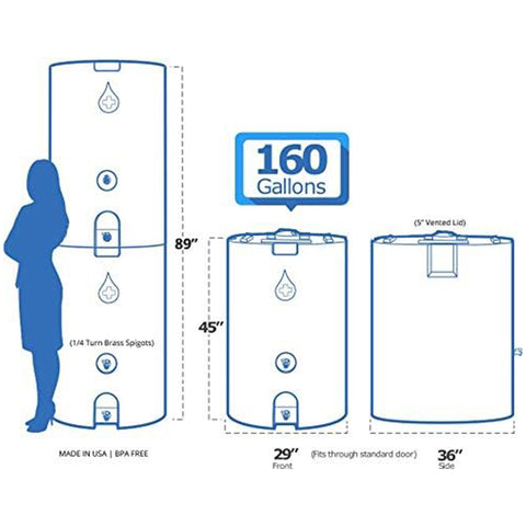 WaterPrepared 160 Gallon Large Capacity Water Storage Tank