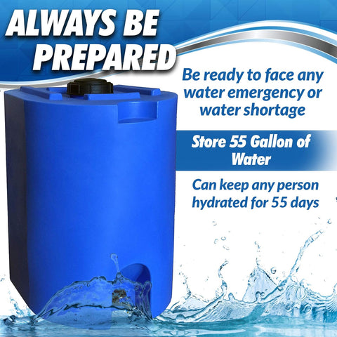 WaterPrepared 55 Gallon Blue Water Storage Tank