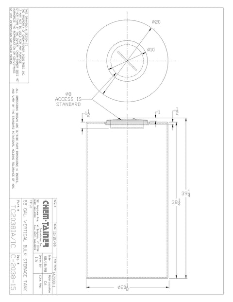 Chem-Tainer 55 Gal. Vertical Water Tank