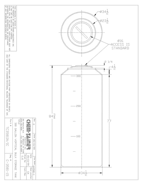 Chem-Tainer 300 Gal. 81” Vertical Water Tank