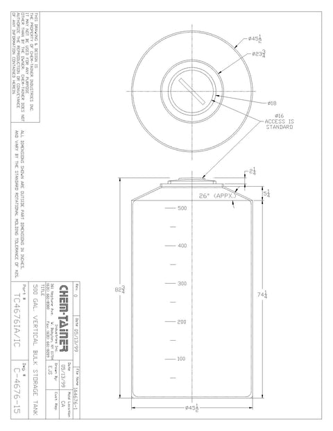 Chem-Tainer 500 Gal. Vertical Water Tank