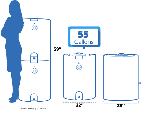 WaterPrepared 55 Gallon Blue Water Storage Tank