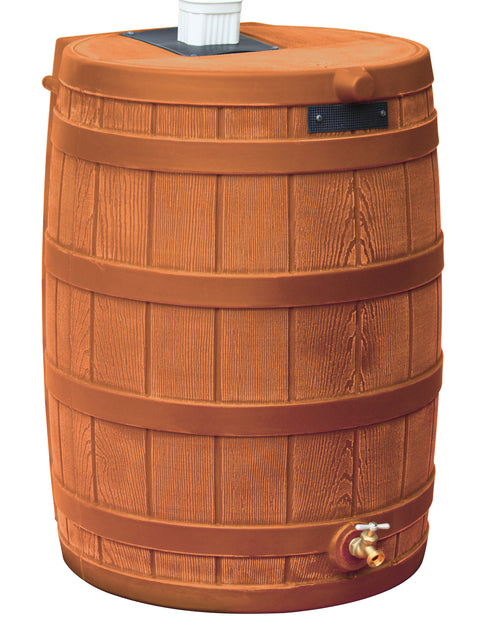 Rain Wizard 40 Gallon Rain Barrel – Wood Texture Design With Brass Spigot, Flat Top, Black – Decorative Water Collection For Gardens